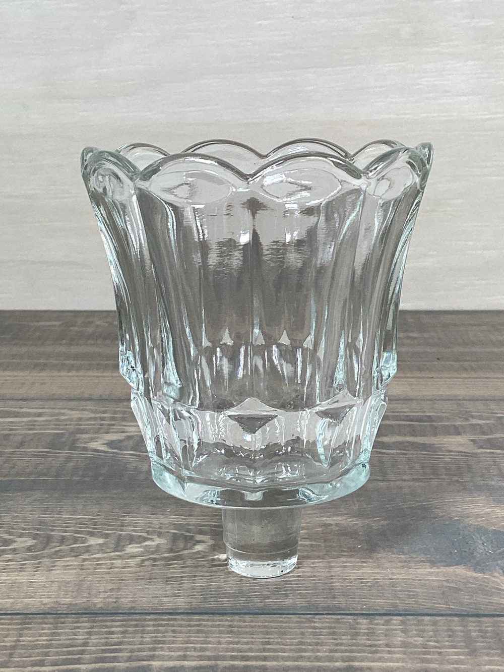 Vintage Votive Peg Cup Candleholder Clear Glass Tulip Petal Style